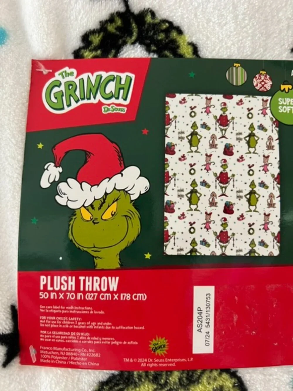 GRINCH CHRISTMAS BLANKET WHITE